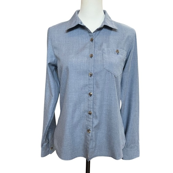 The North Face Shirt Women’s Small Blue Long Sleeve Button Up Travel Gorpcore - Picture 2 of 13